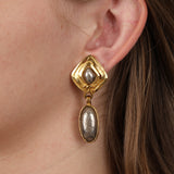 Chanel 1997 CC Deco Drop Clip-On Earrings 24K GP