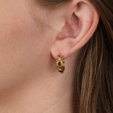 Vintage 1980s 18K Yellow Gold Garnet, Sapphire, Amethyst, and Emerald Hoop Earrings