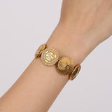 Chanel 1993 Coin Motif Cuff Bangle Bracelet 24K GP