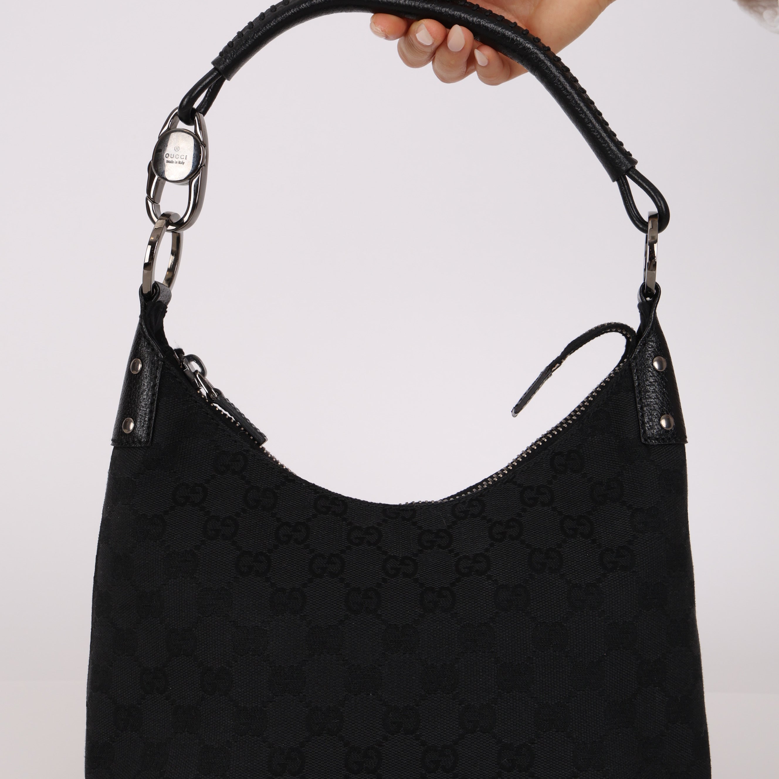 Gucci Black Monogram Crescent Hobo Bag