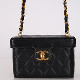 Ultra-Rare Chanel 1997 Caviar Turnlock Rectangular Mini Vanity Bag 24K GP