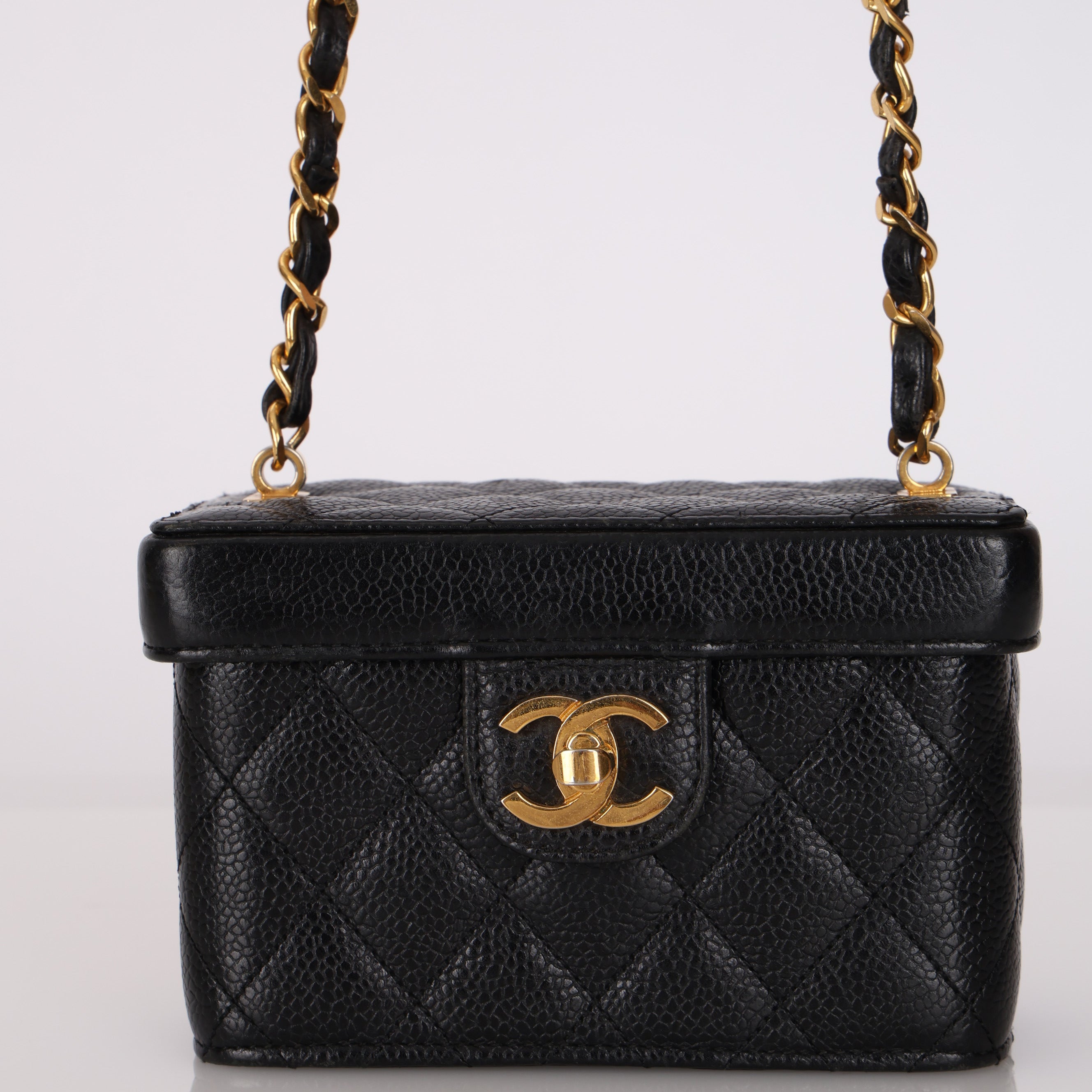 Ultra-Rare Chanel Mini Square Vanity Bag Black Caviar 1997 24K GP