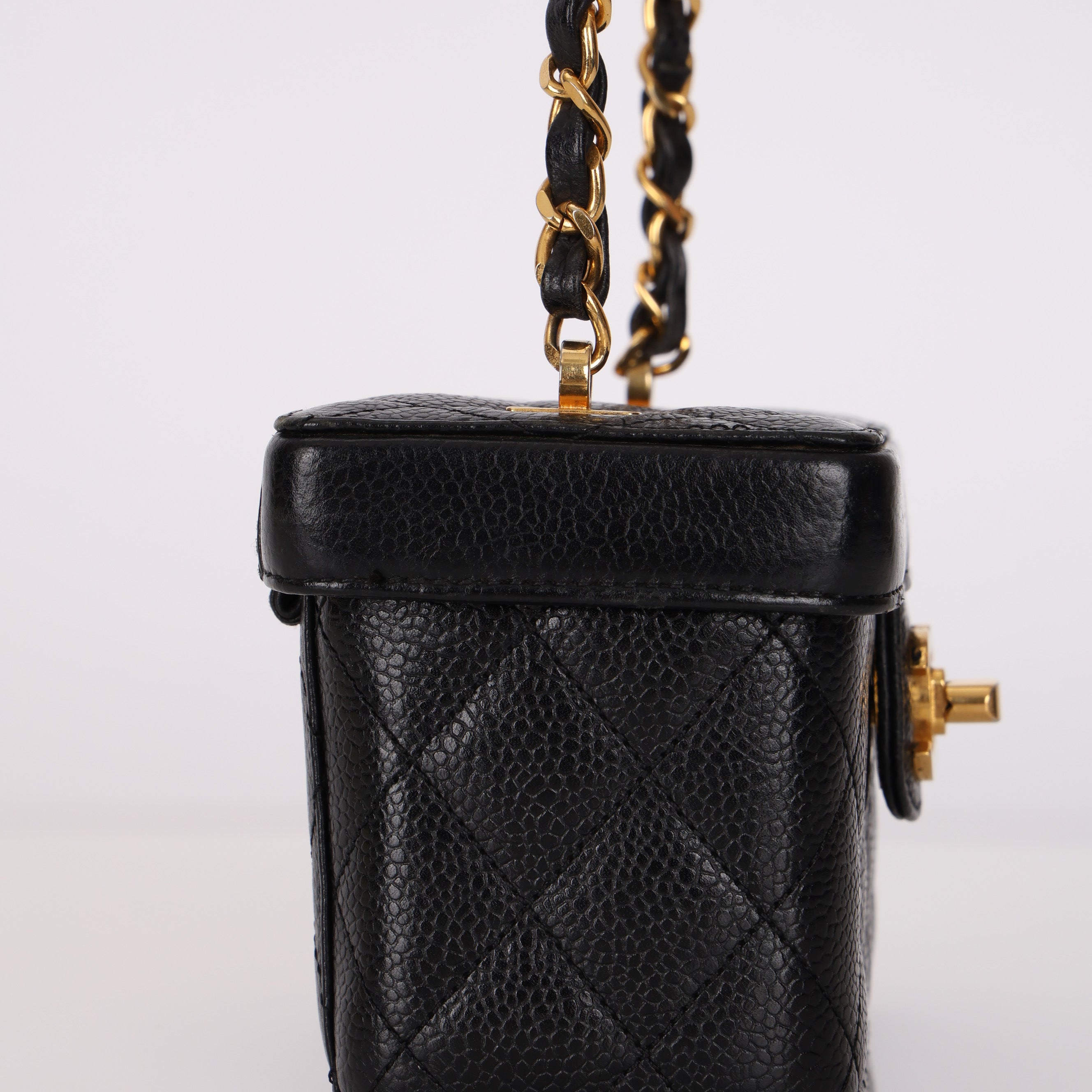 Ultra-Rare Chanel Mini Square Vanity Bag Black Caviar 1997 24K GP