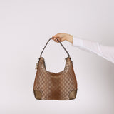 Gucci Beige Metallic Monogram Heart Bit Hobo