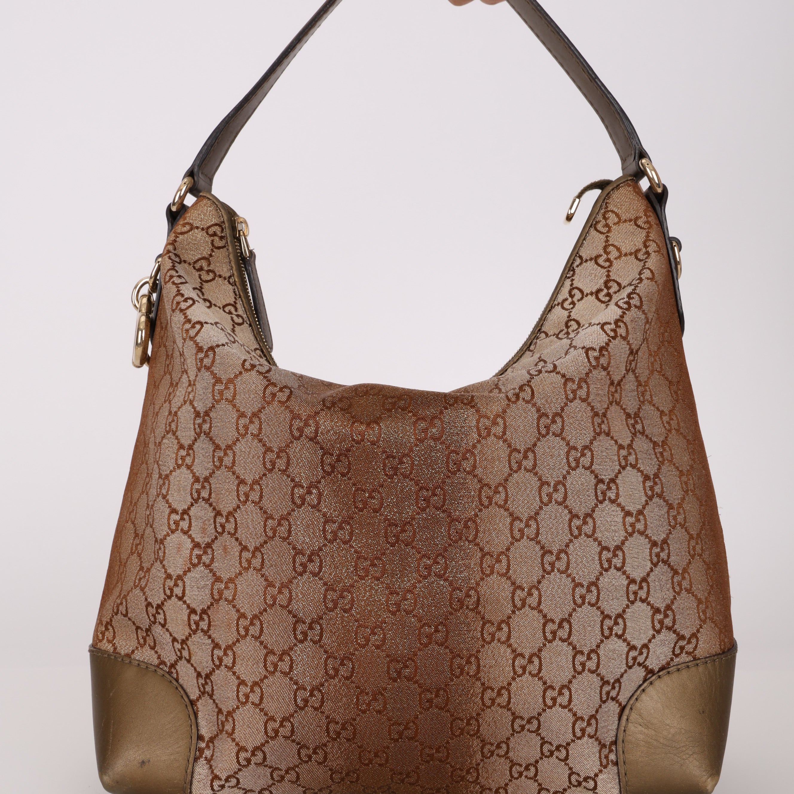 Gucci Beige Metallic Monogram Heart Bit Hobo