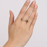 Vintage 1980s -1990s 18K Yellow Gold Diamond and Emerald Art Deco Curve Ring, Size US 7
