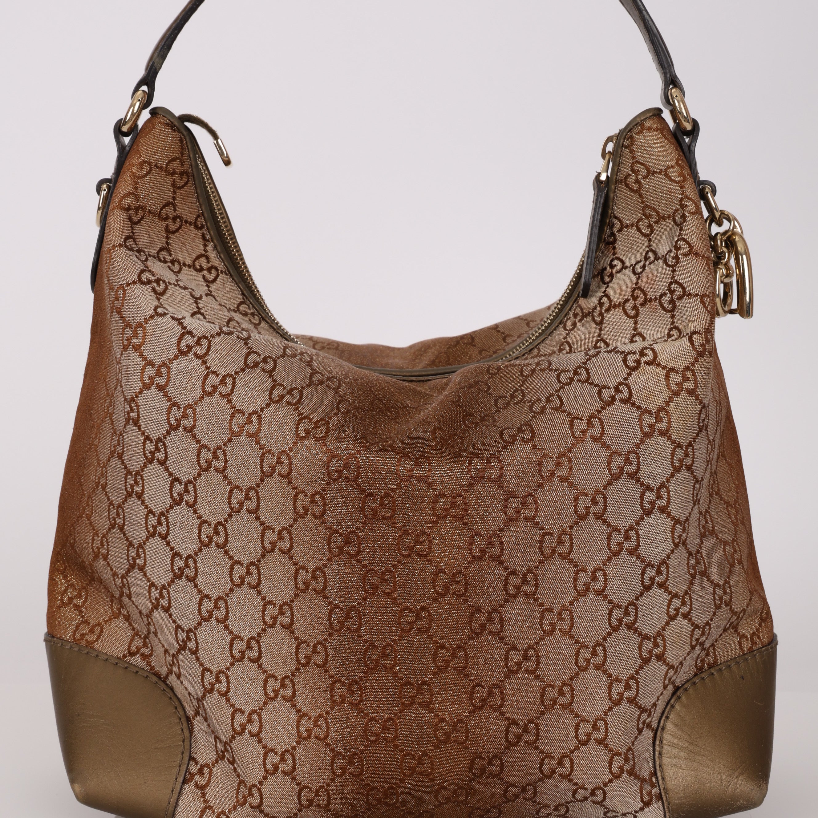 Gucci Beige Metallic Monogram Heart Bit Hobo