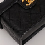 Ultra-Rare Chanel 1997 Caviar Turnlock Rectangular Mini Vanity Bag 24K GP