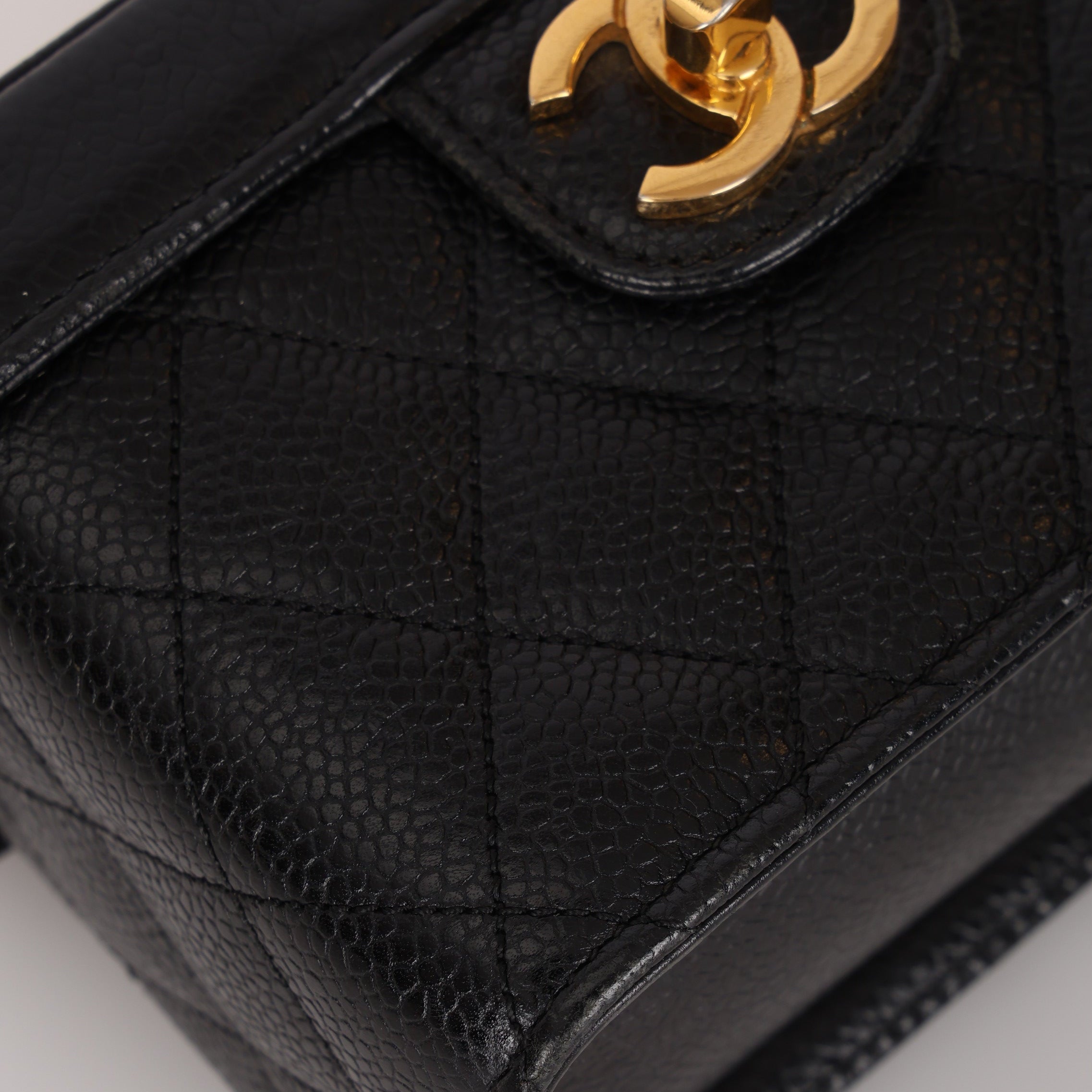 Ultra-Rare Chanel Mini Rectangular Vanity Bag Black Caviar 1997 24K GP