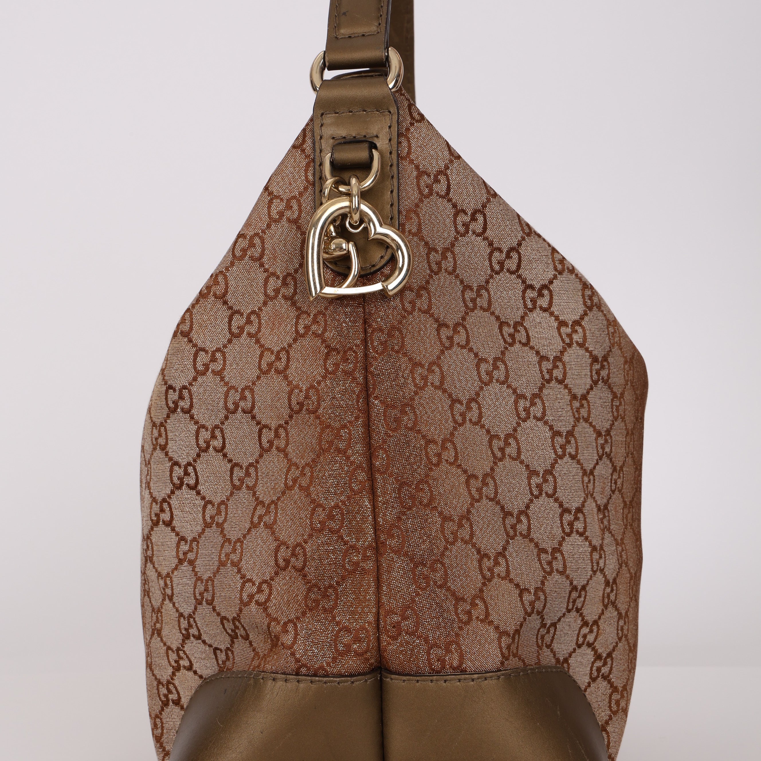 Gucci Beige Metallic Monogram Heart Bit Hobo