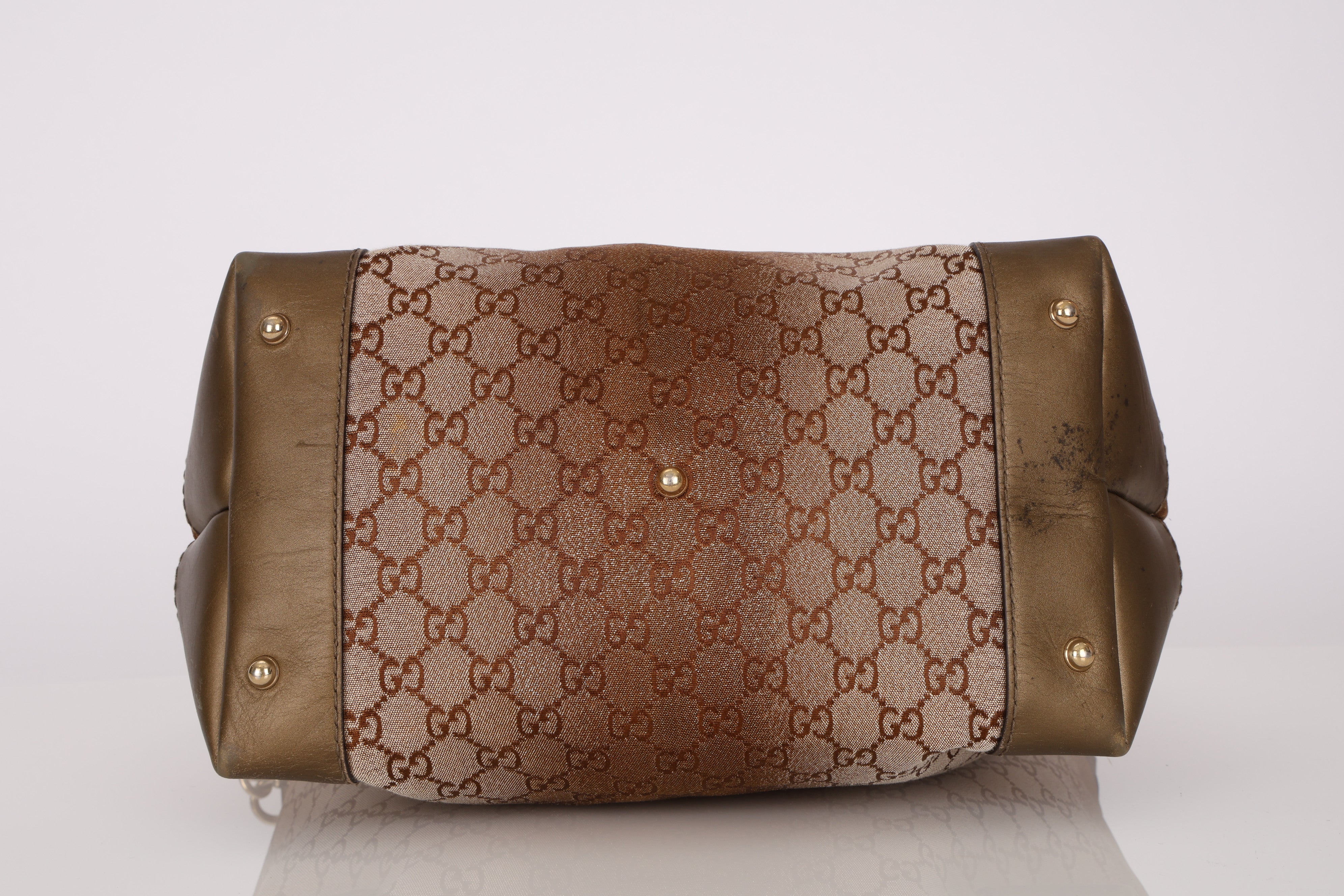 Gucci Beige Metallic Monogram Heart Bit Hobo