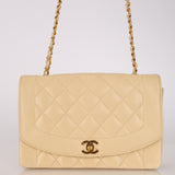 Rare Chanel 1993 Vanilla Caviar Medium Diana Flap 24K GP