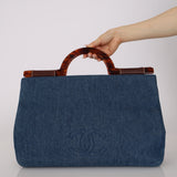 Chanel 1998 CC Denim Tortoise Handle Tote