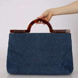 Chanel 1998 CC Denim Tortoise Handle Tote