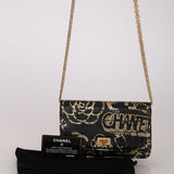 Limited Edition Chanel 2019 Paris-New York Croc Embossed Graffiti Reissue Wallet on Chain