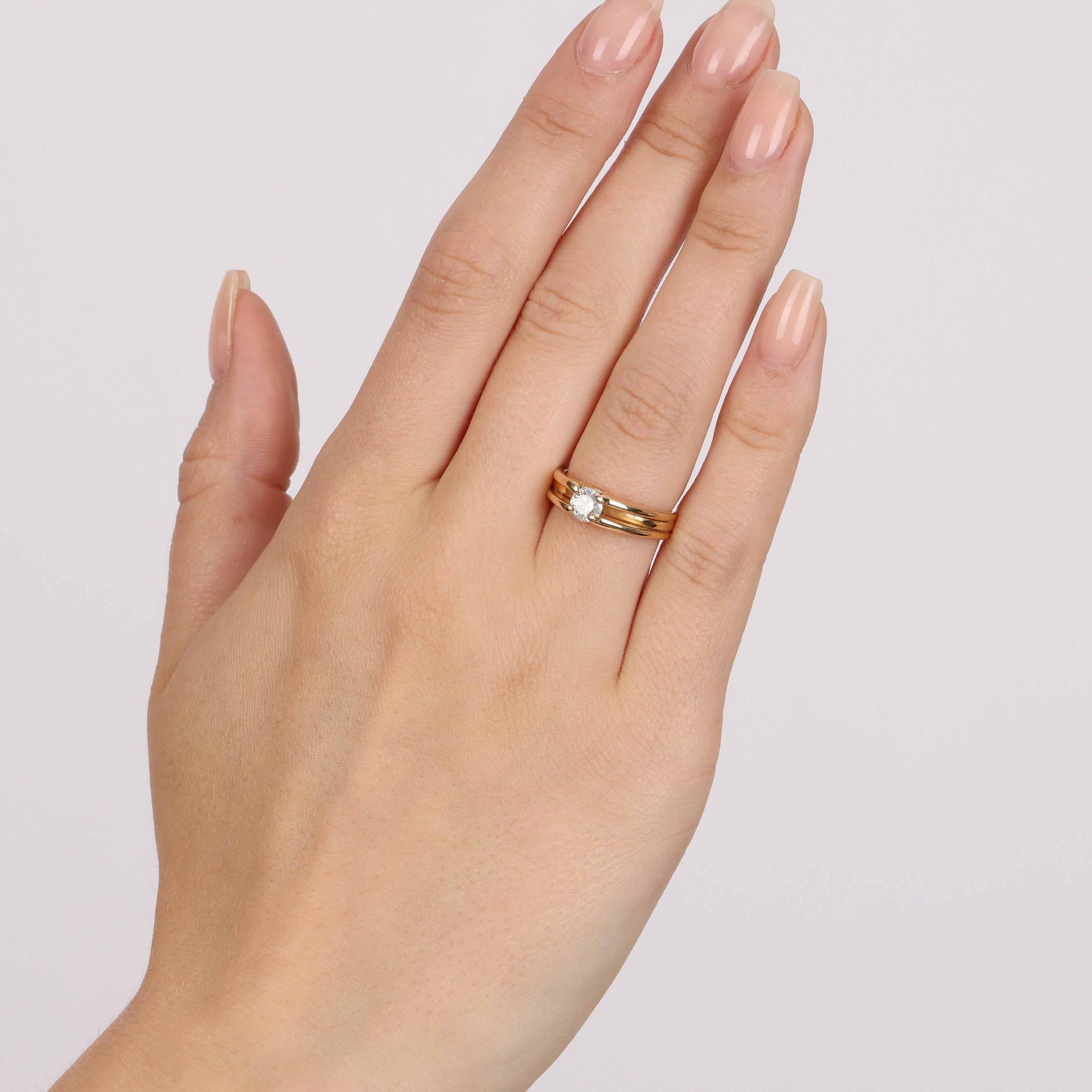 1980s 18K Yellow Gold and Diamond Art Deco Bypass Ridge Ring, Size US 5.75