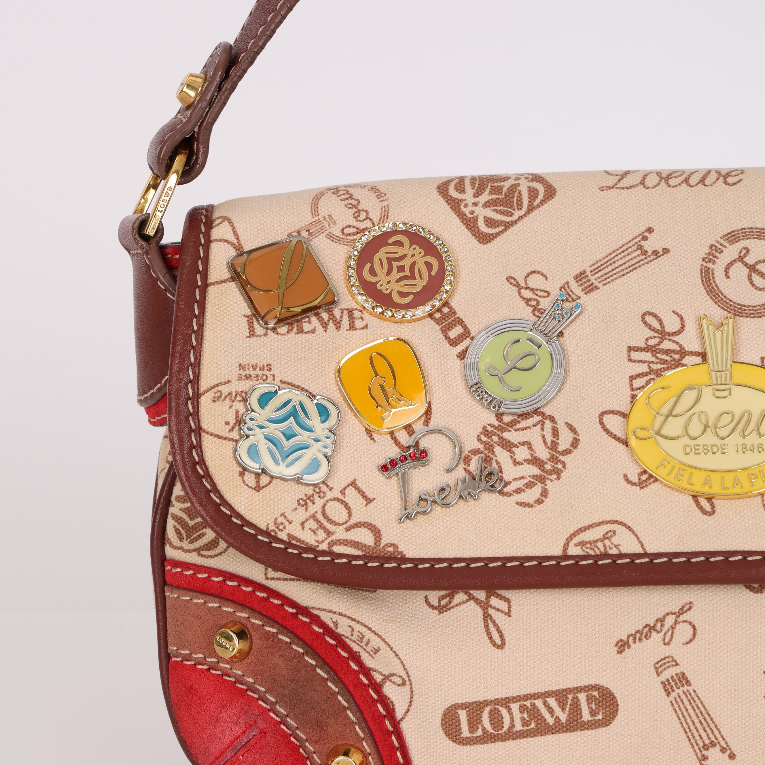 Limited Edition Loewe 160th Anniversary Pins and Bauble Canvas Baguette