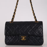 Chanel 1993 Navy Lambskin Small Classic Double Flap Bag 24K GP