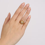 Vintage 1970s 18K Yellow Gold Cat's Eye Moonstone and Diamond Cat Motif Ring, Size US 5.5