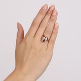 Vintage 1980s 18K Yellow Gold Diamond and Ruby Drop Ring, Size US 6