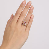 Vintage 1980s 18K Yellow Gold Diamond and Ruby Drop Ring, Size US 6