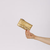 Chanel 2019 Metallic Gold Croc Embossed Zippy Classic Flap Card Holder