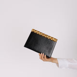 Rare Yves Saint Laurent Lizard Embossed Black Leather Clutch Bag