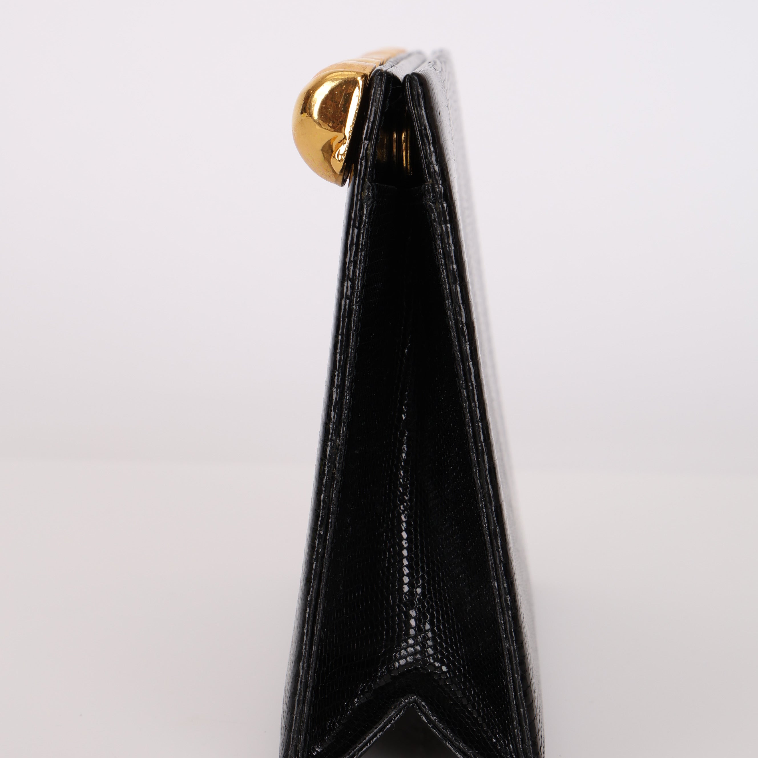 Rare Yves Saint Laurent Lizard Embossed Black Leather Clutch Bag
