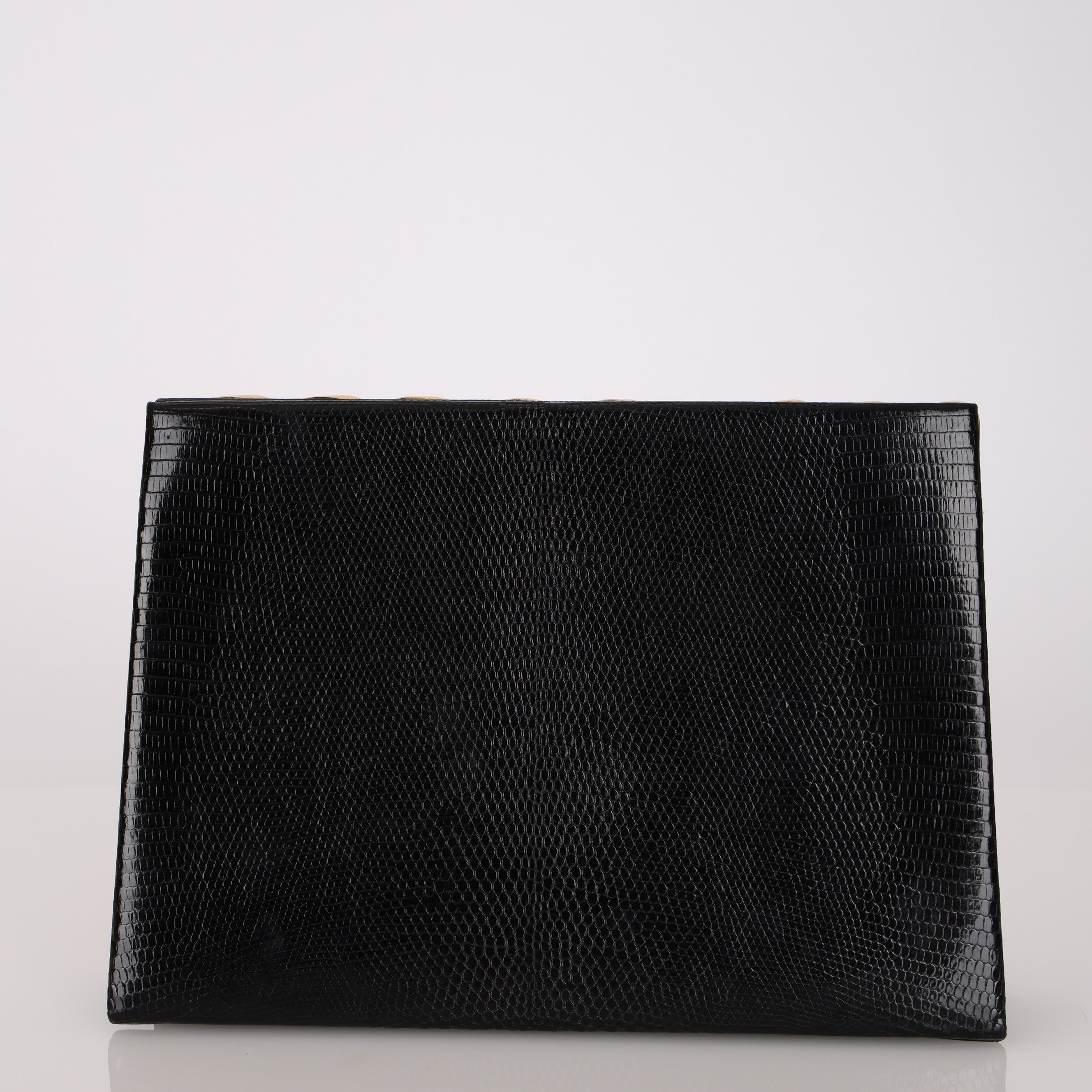 Rare Yves Saint Laurent Lizard Embossed Black Leather Clutch Bag