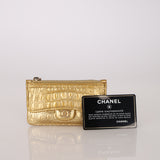 Chanel 2019 Metallic Gold Croc Embossed Zippy Classic Flap Card Holder