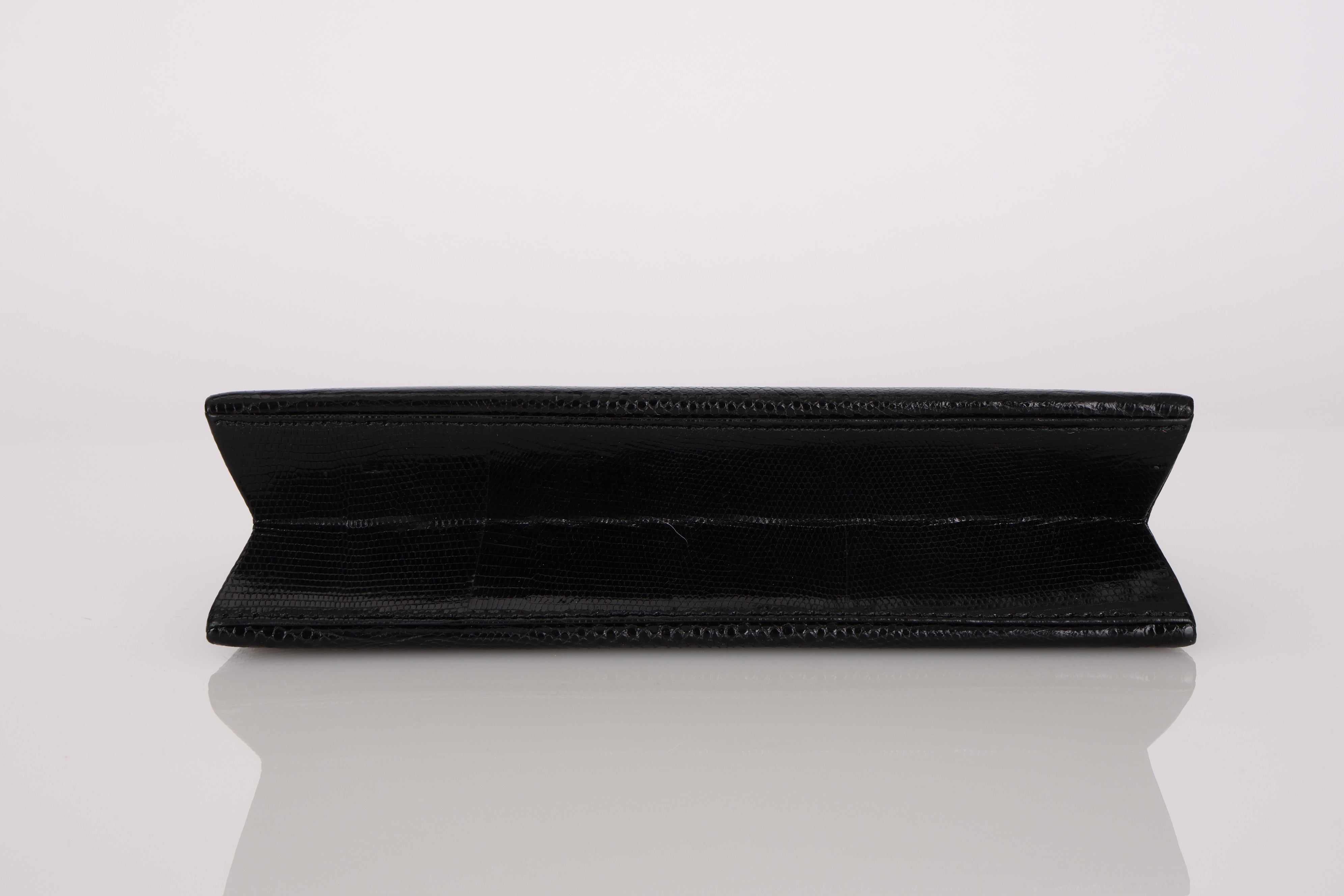 Rare Yves Saint Laurent Lizard Embossed Black Leather Clutch Bag