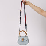 Gucci Baby Blue Python Embossed Leather 1947 Mini Bamboo Top Handle