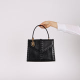 Limited Edition Yves Saint Laurent Whipstitch Crocodile Embossed Top Handle Bag
