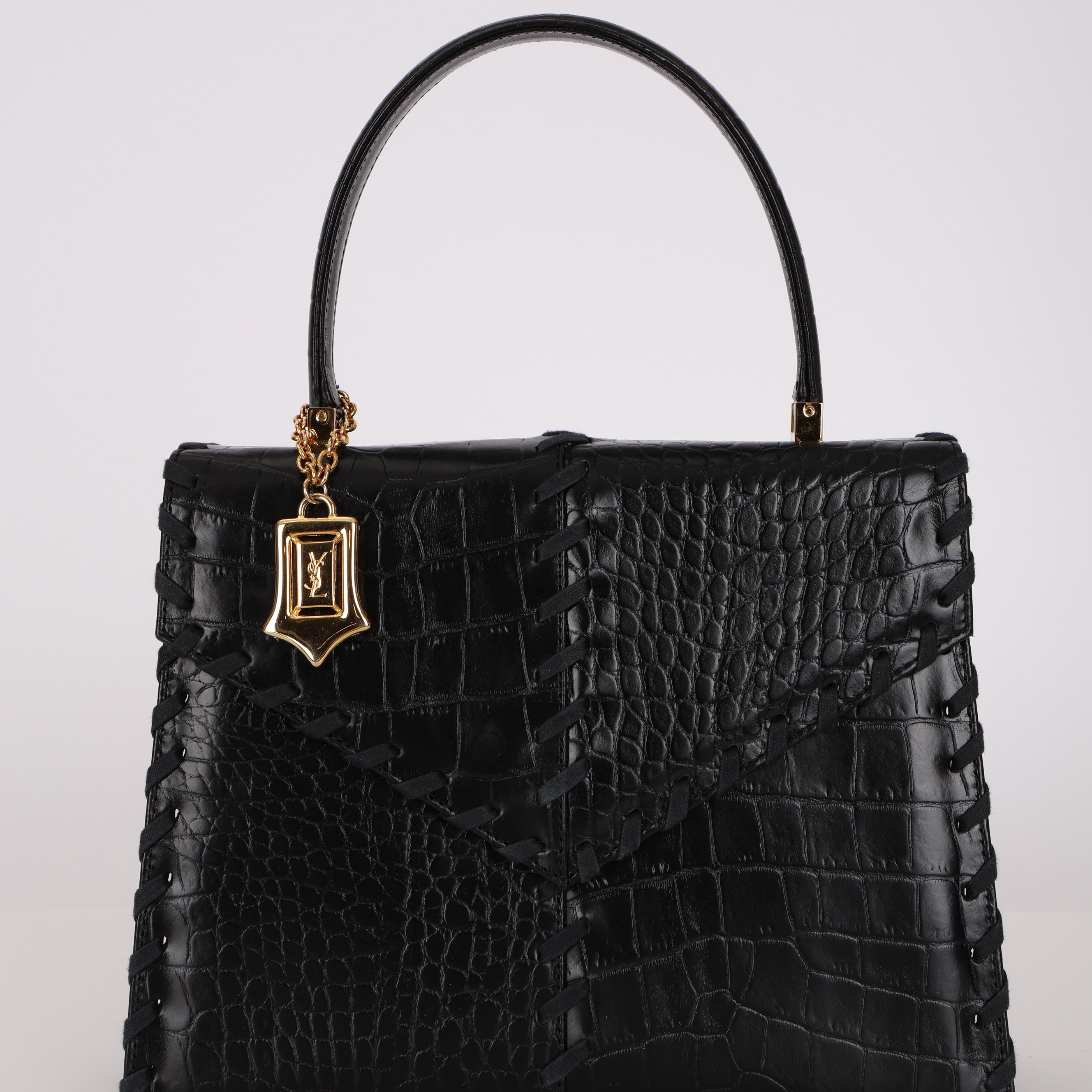 Limited Edition Yves Saint Laurent Whipstitch Crocodile Embossed Top Handle Bag