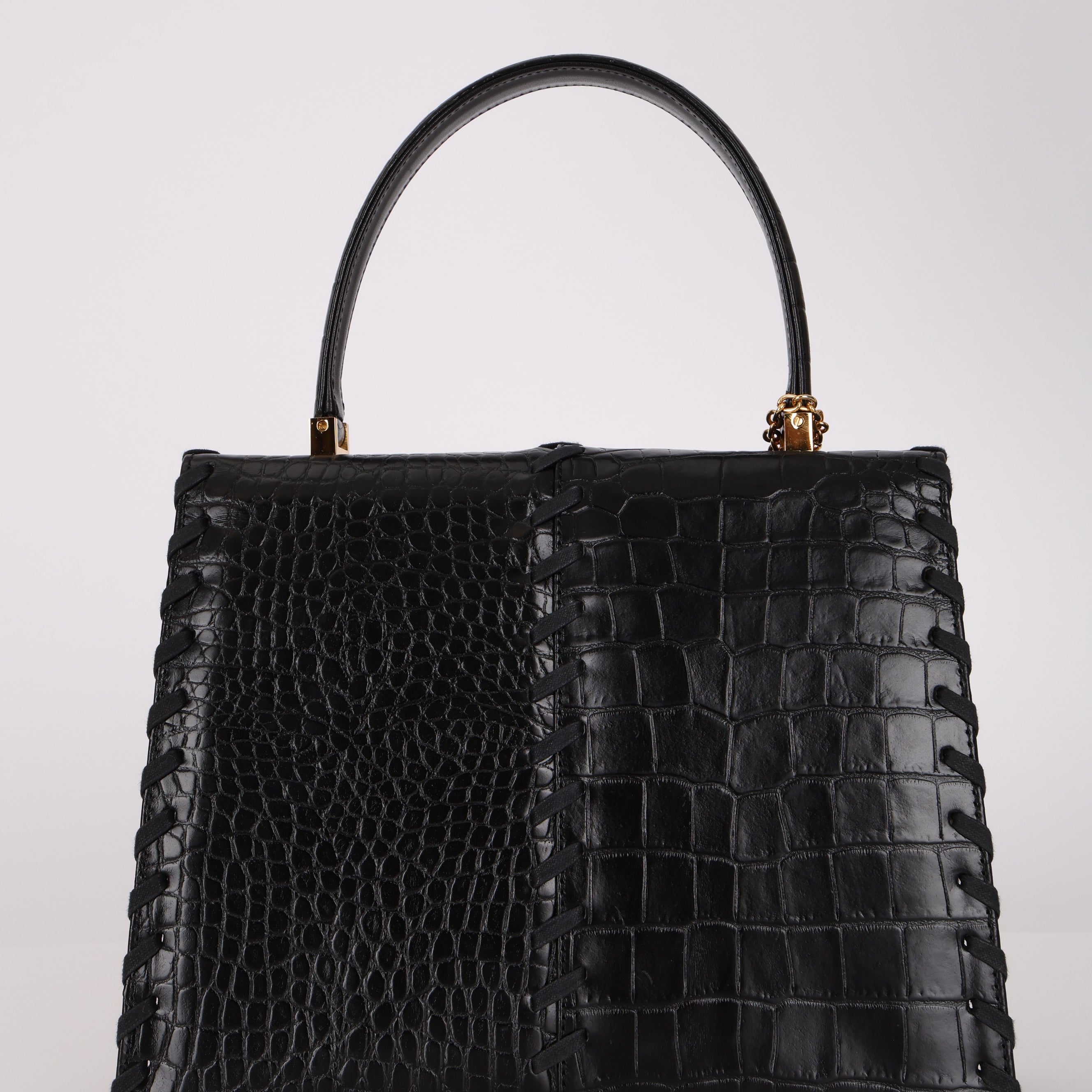 Limited Edition Yves Saint Laurent Whipstitch Crocodile Embossed Top Handle Bag