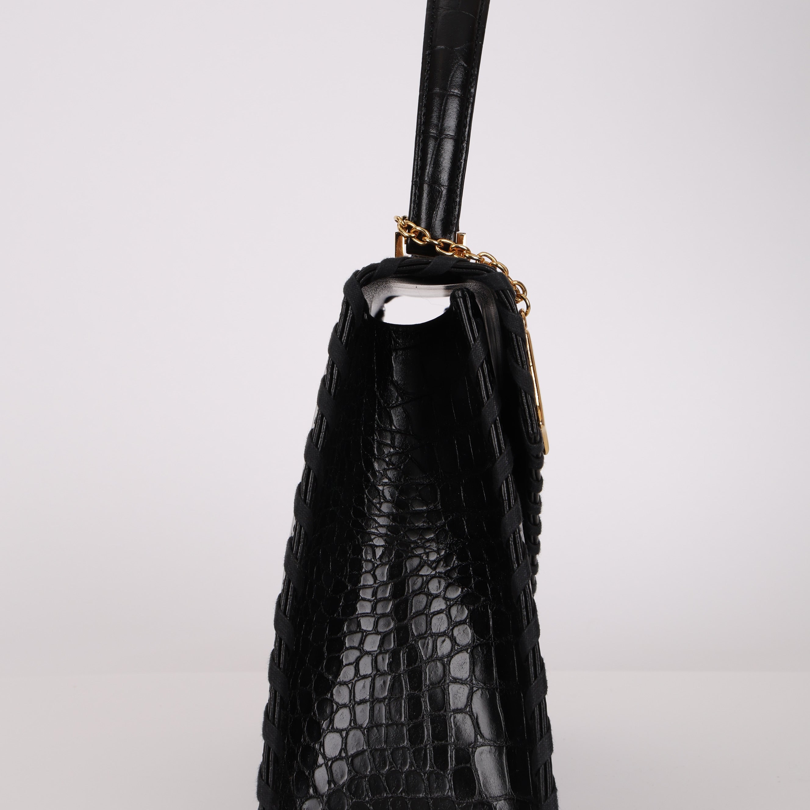 Limited Edition Yves Saint Laurent Whipstitch Crocodile Embossed Top Handle Bag
