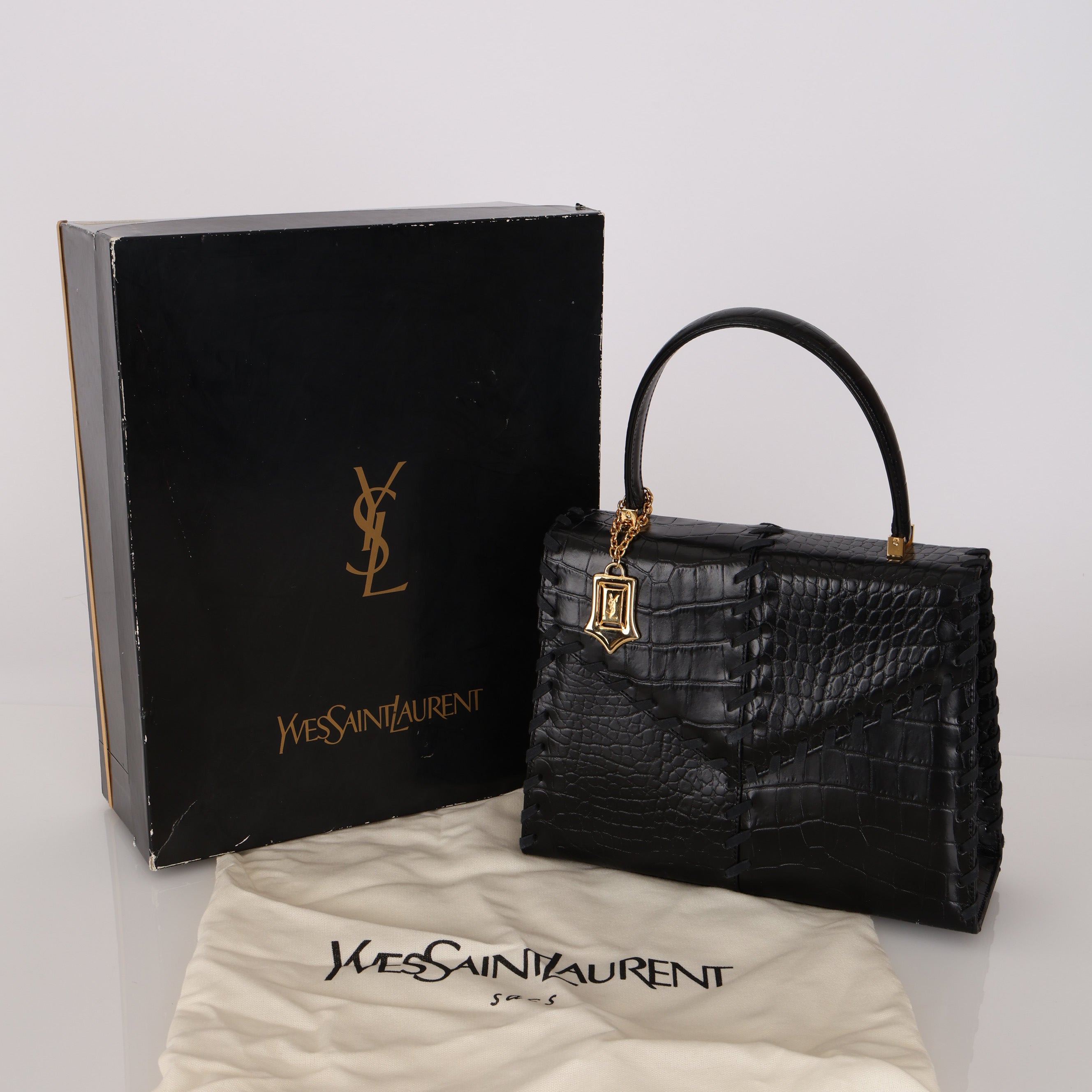 Limited Edition Yves Saint Laurent Whipstitch Crocodile Embossed Top Handle Bag