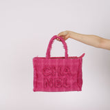 Chanel 2019 Pink Tweed Logo Zip Shopping Tote