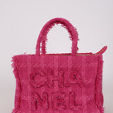 Chanel 2019 Pink Tweed Logo Zip Shopping Tote