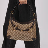 Gucci Horsebit Monogram Canvas Shoulder Bag
