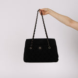 Rare Chanel 2000s Black Suede Turnlock Trapezoid Jumbo Flap