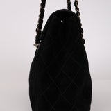 Rare Chanel 2000s Black Suede Turnlock Trapezoid Jumbo Flap