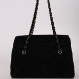 Rare Chanel 2000s Black Suede Turnlock Trapezoid Jumbo Flap