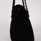 Rare Chanel 2000s Black Suede Turnlock Trapezoid Jumbo Flap