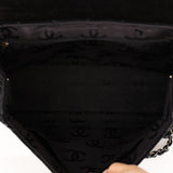 Rare Chanel 2000s Black Suede Turnlock Trapezoid Jumbo Flap
