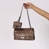 Ultra-Rare Chanel 2.55 Small Reissue Double Flap with Mini Flap Metallic Bronze Crinkled Calfskin 2009 DSHW