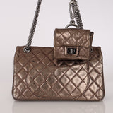 Ultra-Rare Chanel 2.55 Small Reissue Double Flap with Mini Flap Metallic Bronze Crinkled Calfskin 2009 DSHW