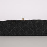 Ultra-Rare Chanel 1997 Black Denim Small Double Flap 24K GP
