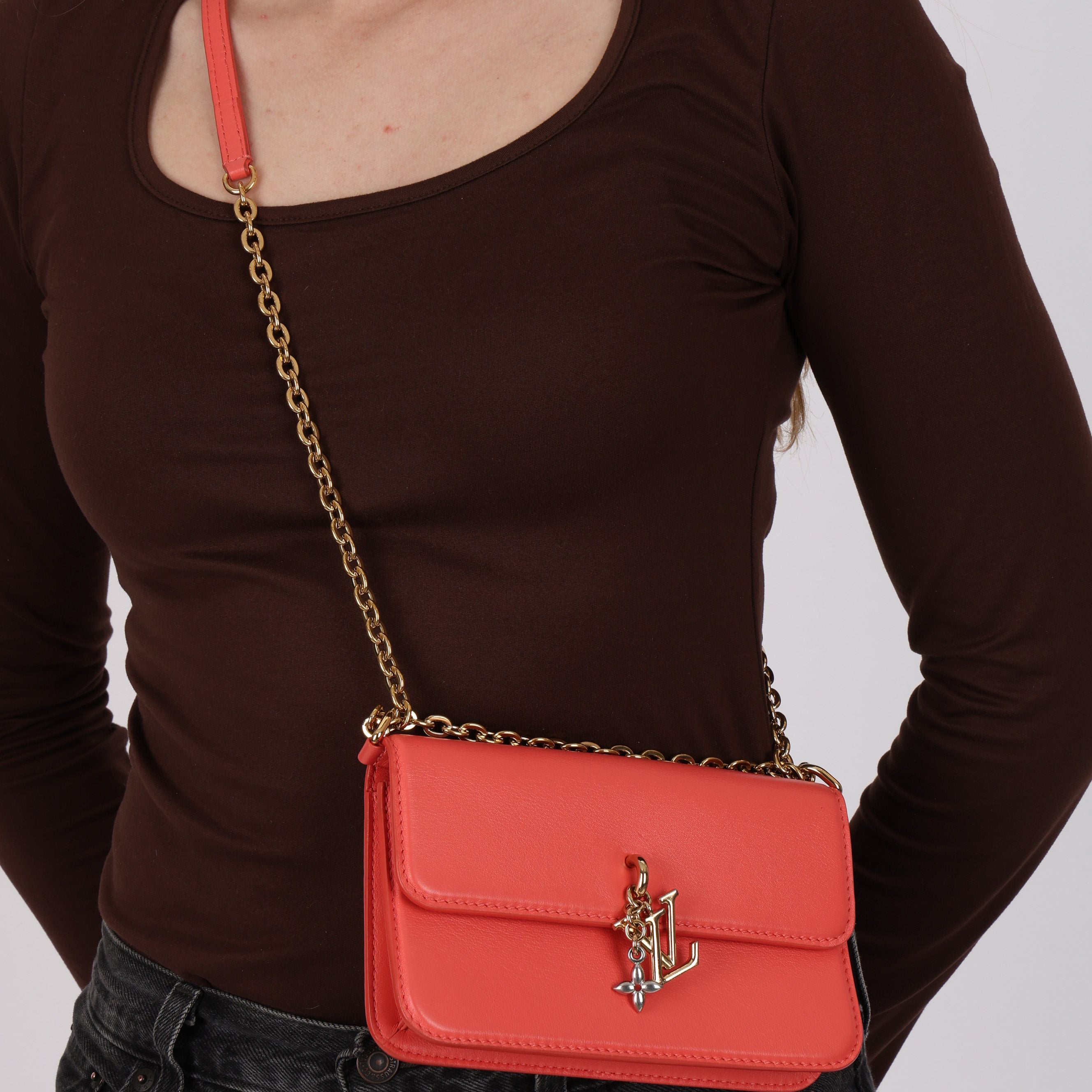 Louis Vuitton Sweet Coral Leather Bloom Wallet on Chain