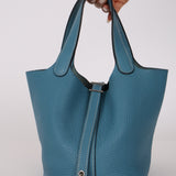 Hermès 2013 Bleu Jean Clemence Picotin 18 PHW